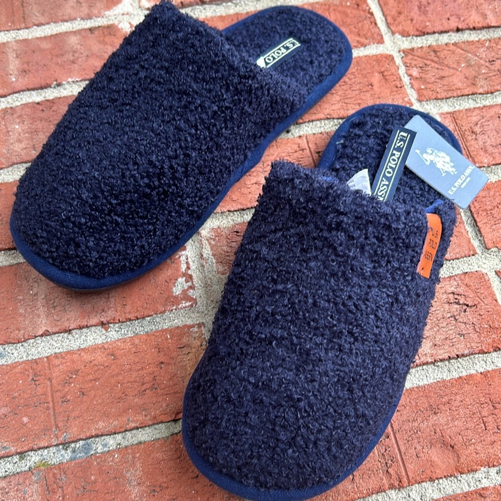 U.S.Polo Assn. Navy Blue Curly Textured Men’s Slip On Slide Slippers